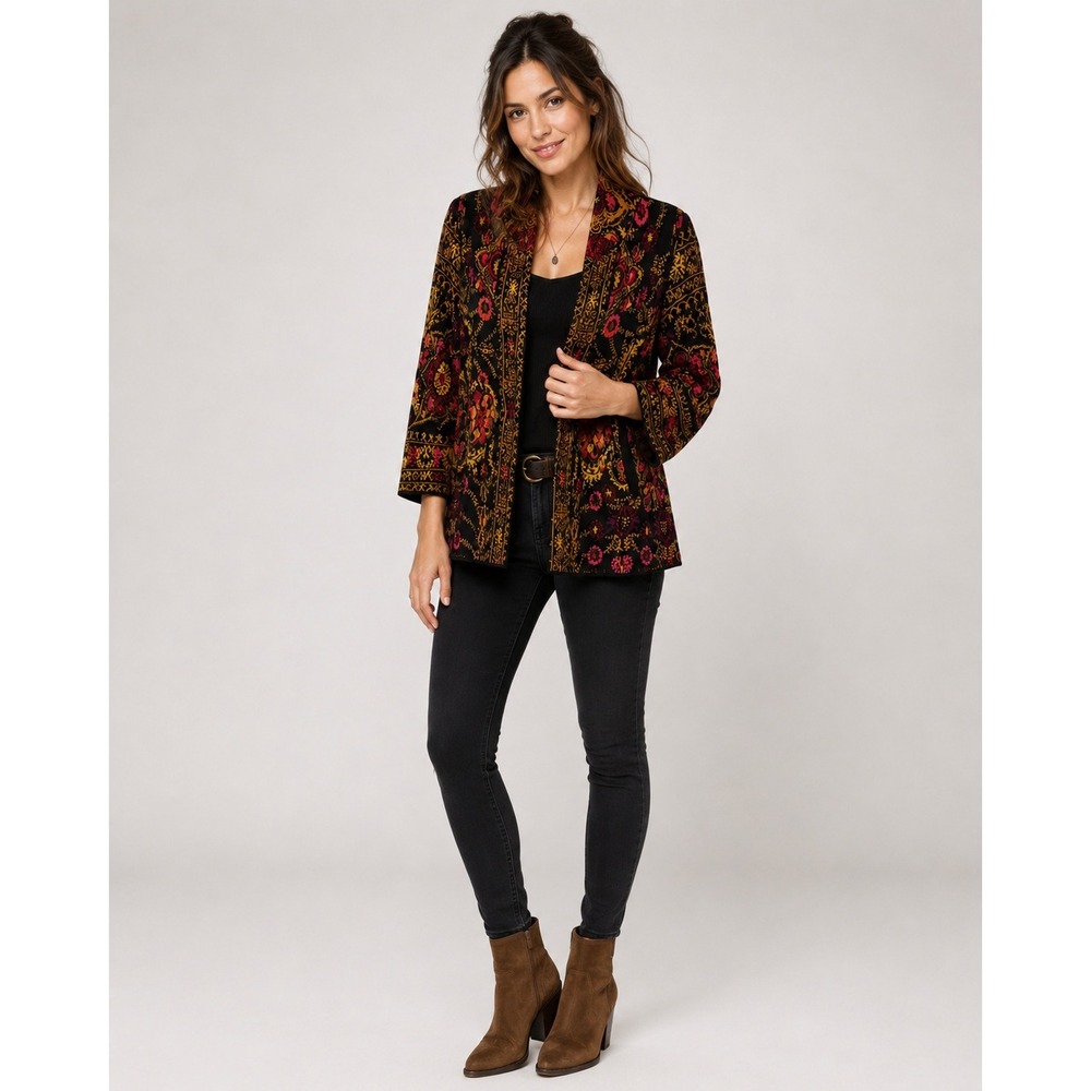 Moth by Anthropologie Knit Cardiganโ Sweater Black Floral Print Womens XXS